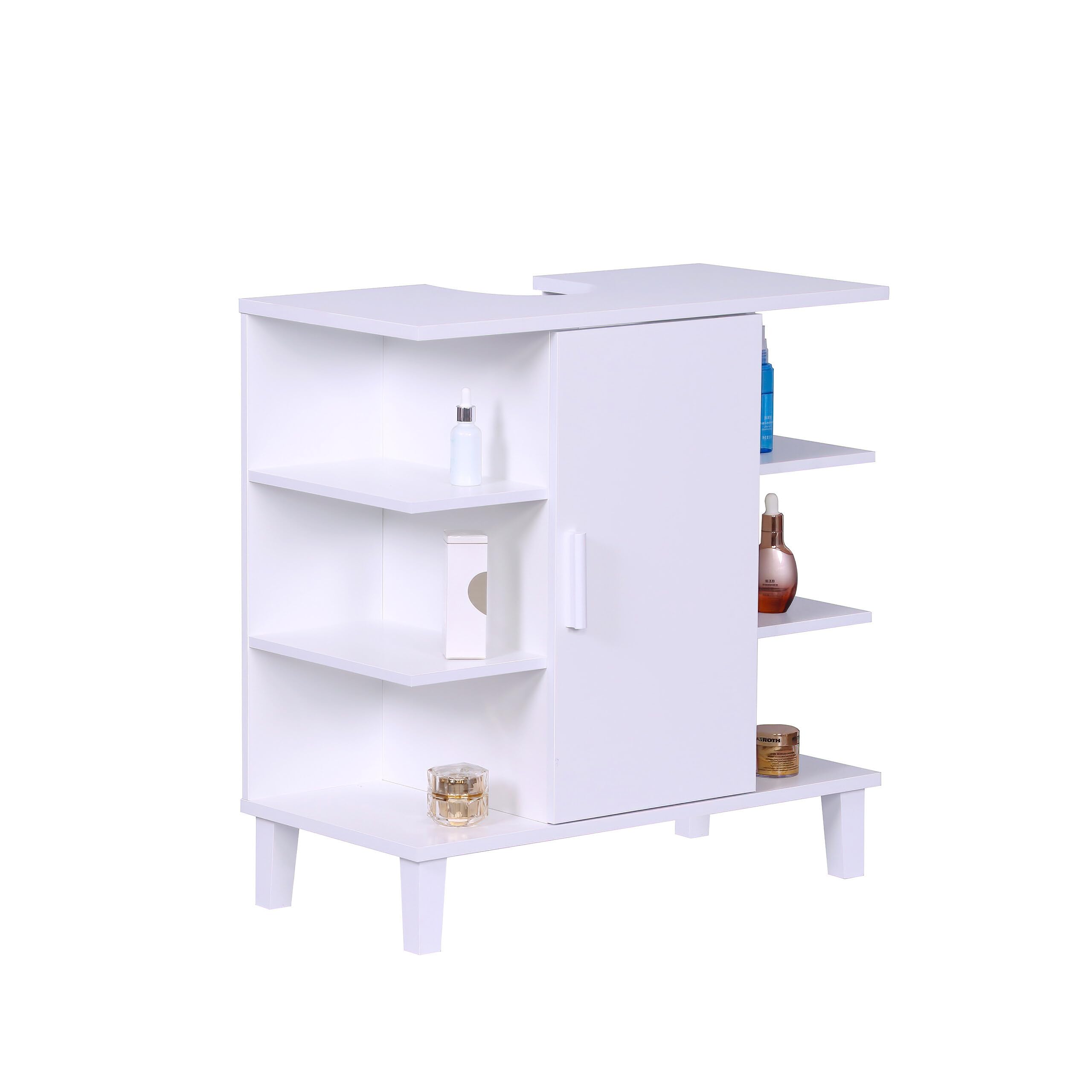 Relaxdays Waschbeckenunterschrank mit Tür und 6 Ablagen, HBT: 65x64x31 cm, MDF, Badunterschrank Waschbecken, weiß