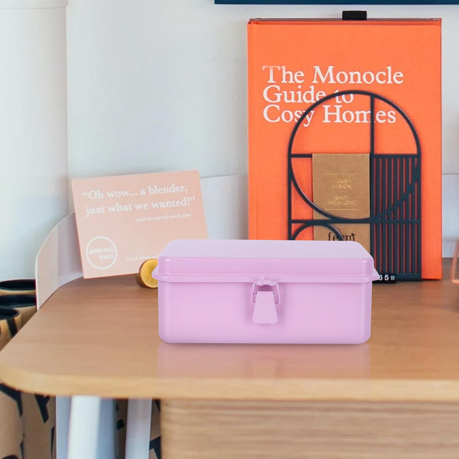 TEHAUX Caja de Almacenamiento Resistente a Golpes y Caídas de Hierro Rosa para Escritorio Organizador Práctico para Papelería en Oficina o Hogar