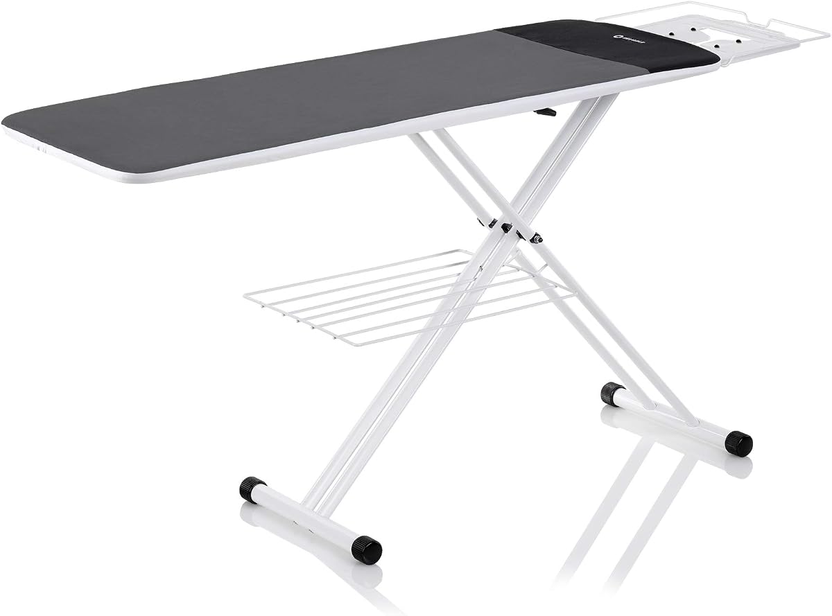 Reliable 2 in 1 XL Ironing Board, Heat Resistant Zone, Includes 2 Covers | Extra Large Surface Up to 55" x 19", Vera Foam Memory Foam Cover, Laundry Rack Included, Ergonomic Iron Rest, Made in Italy