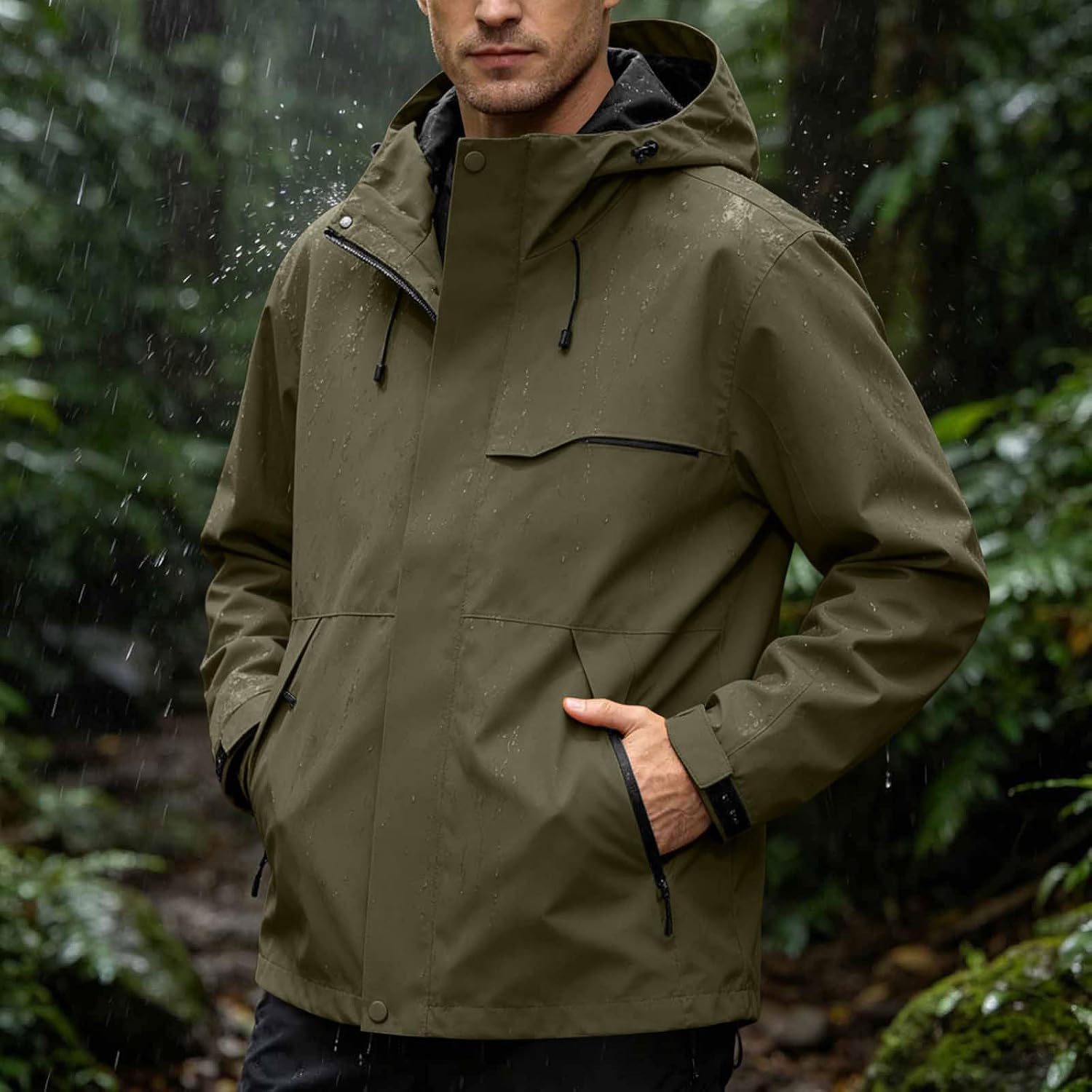 Outdoor Tactical Jacket for Men Women Hooded Waterproof Windbreaker Multi-Pocket Shell Coat Lightweight Spring Summer