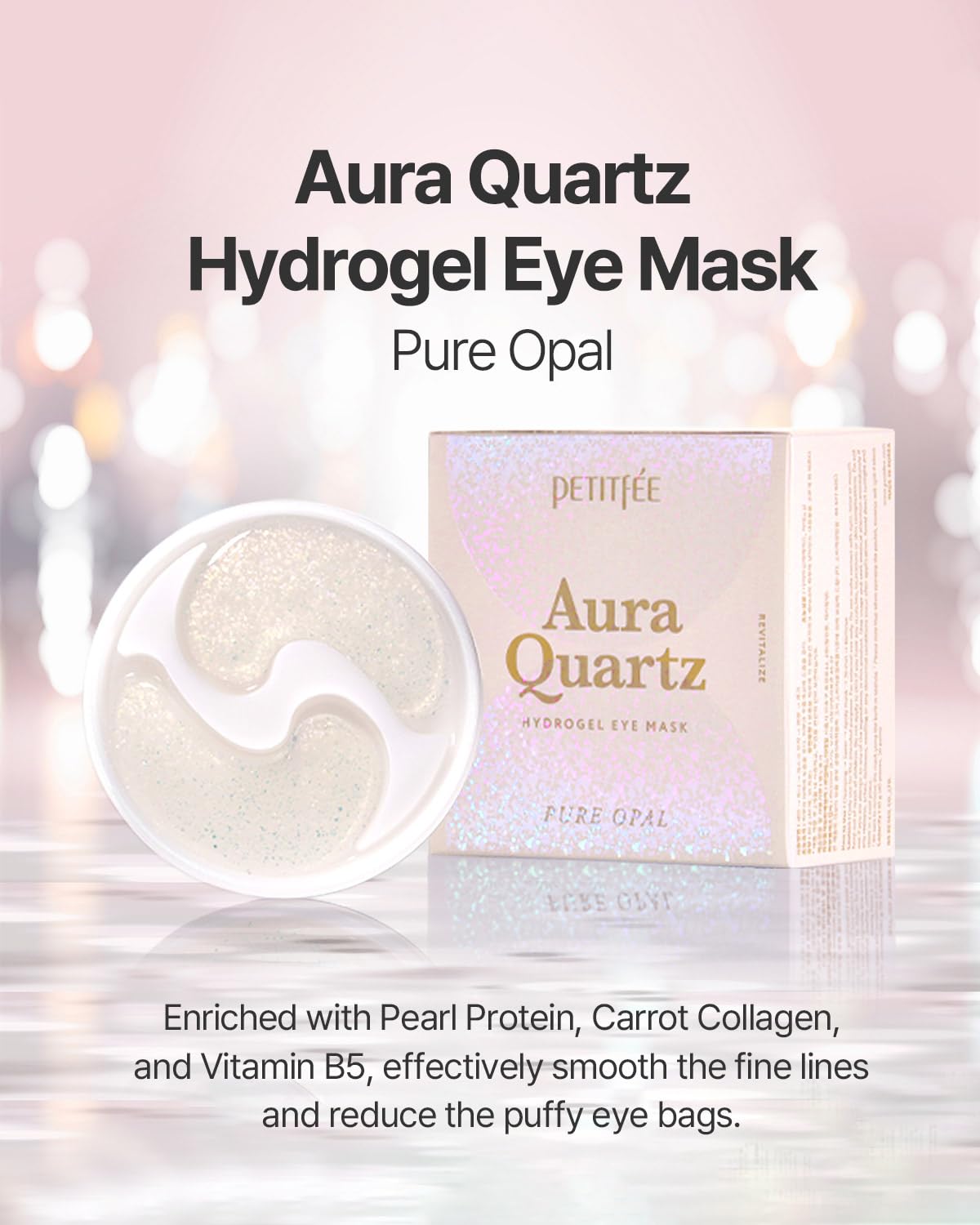 Petitfee Aura Quartz Eye Mask Pure Opal 40 pcs (20 pairs) - Rejuvenating Hydrogel Eye Patch for Puffy Eye Bags, Cooling, Depuffing, Under Eye Elasticity, Reduces Fine Lines for Firming Eye Area - Image 2