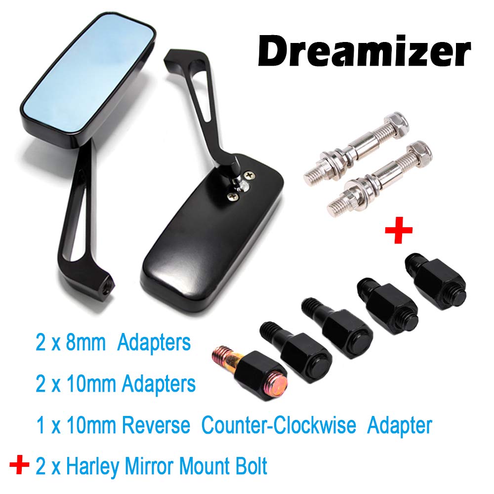 DREAMIZER 8mm 10mm Rettangolo Specchietti Retrovisore per Moto, Stile Retrò Specchietti Laterali moto Compatibile con Bobber Sportster XL883 1200 48 Dyna Street Glide Softail Low Rider