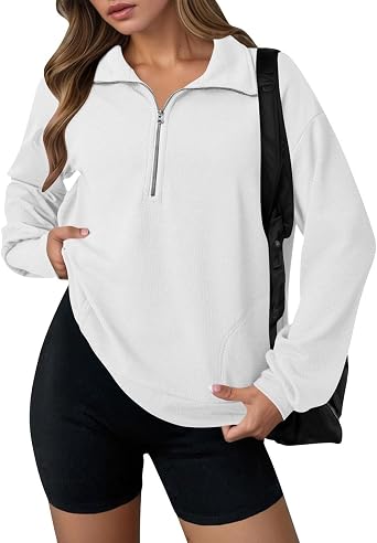 FlekmanArt Womens Half Zip Oversized Sweatshirt Trendy 2025 Casual Long Sleeve Zipper Pullover Comfy Fall Y2 Outfits