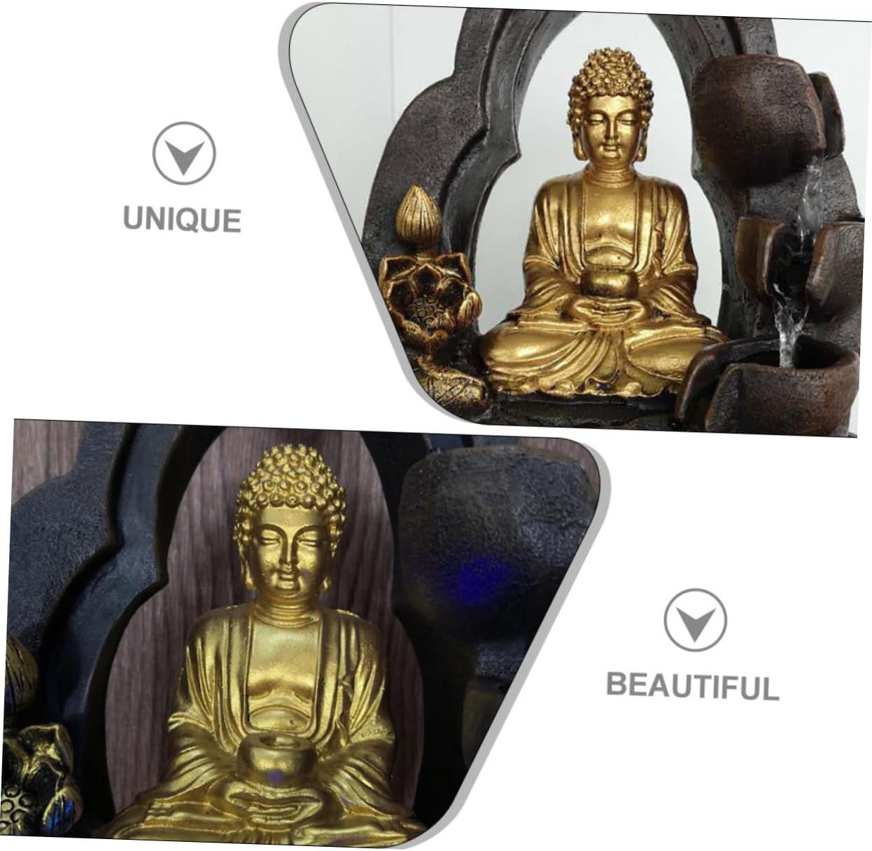 Yardwe 110v Buddha Tabletop Waterfall Fountain Resin Indoor Decor with Flowing Water Feature Chinese-Inspired Serenity for Home Office Zen Aesthetic Lovers