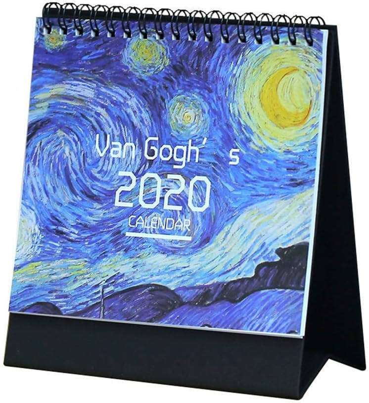 Hearthrousy Desk Calendar Monthly Table 2019-2020 DIY Teacher Agenda Table Stand Up Weekly Calendar Planner Flip Calendar Date Memo Pad for School Office with Emoji Sticker Van Gogh