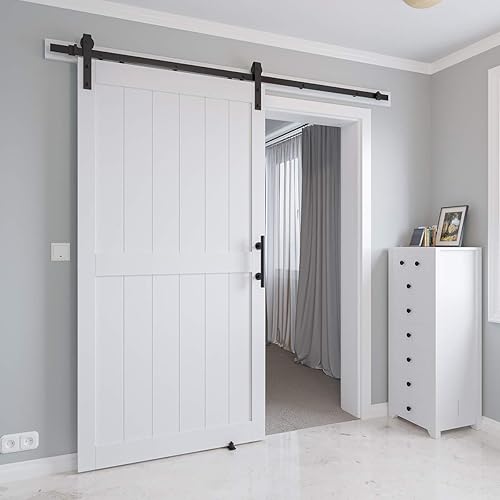 Miniatura 4 de 42in x 84in MDF Sliding Barn Door with 7ft Barn Door Hardware Kit & Handle, Pre-Drilled Holes Easy Assembly -Solid Barn Door Slab Covered with