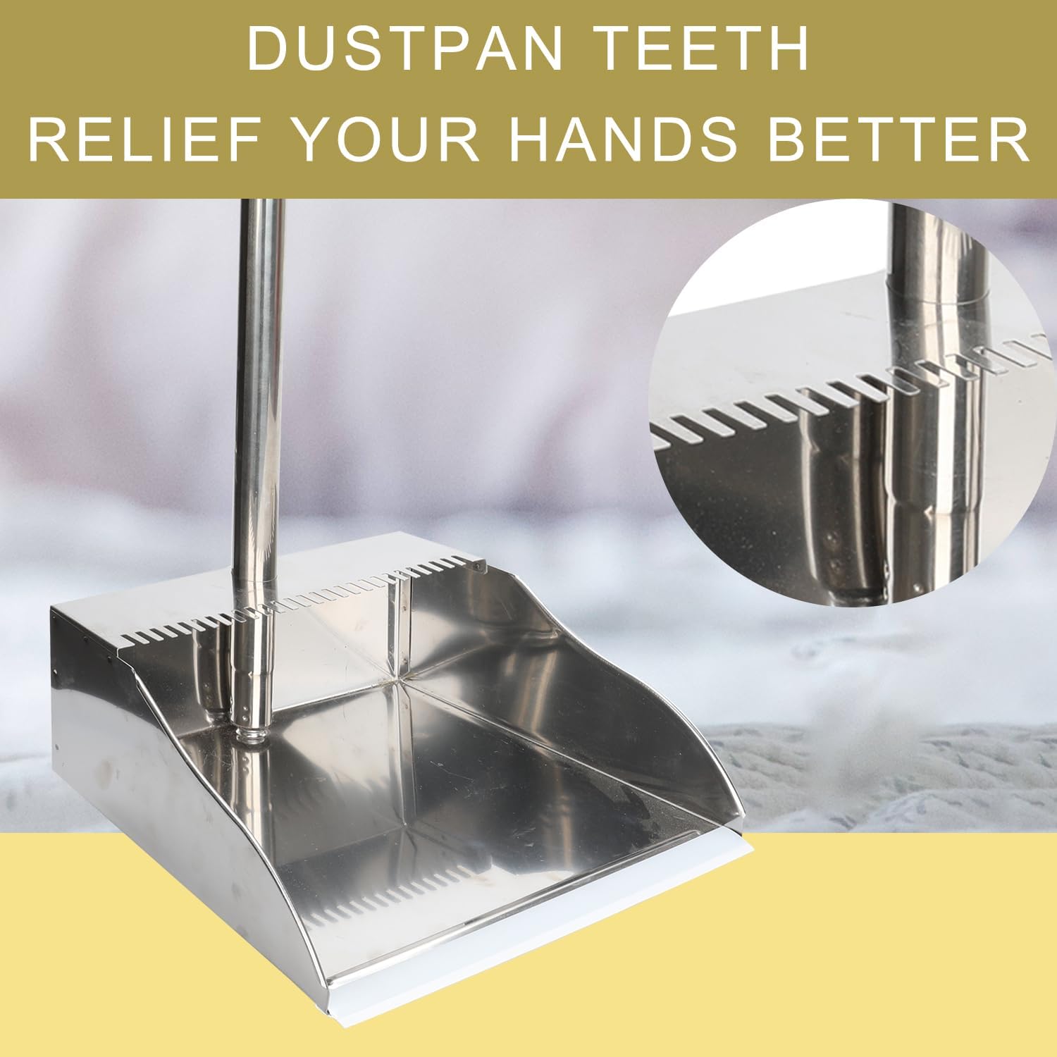 Stainless Steel Dustpan Metal Dustpan with Handle Heavy Duty Dust Pan Upright Dust Pan for Home Office Lobby