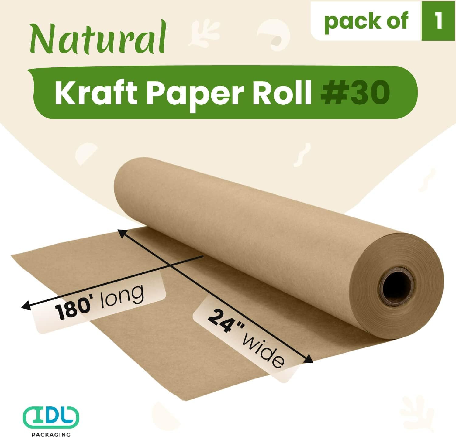 IDL Packaging 24" x 180 feet (2160 inches) Brown Kraft Paper Roll, 30 lbs (Pack of 1) - Quality Paper for Packing, Moving, Shipping, Crafts - 100% Recyclable Natural Kraft Wrapping Paper : Everything Else