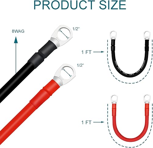 Miniatura 45 de Cables de batería 4 AWG con terminales de cobre de 3/8 pulgadas (2 piezas de 1 pie)