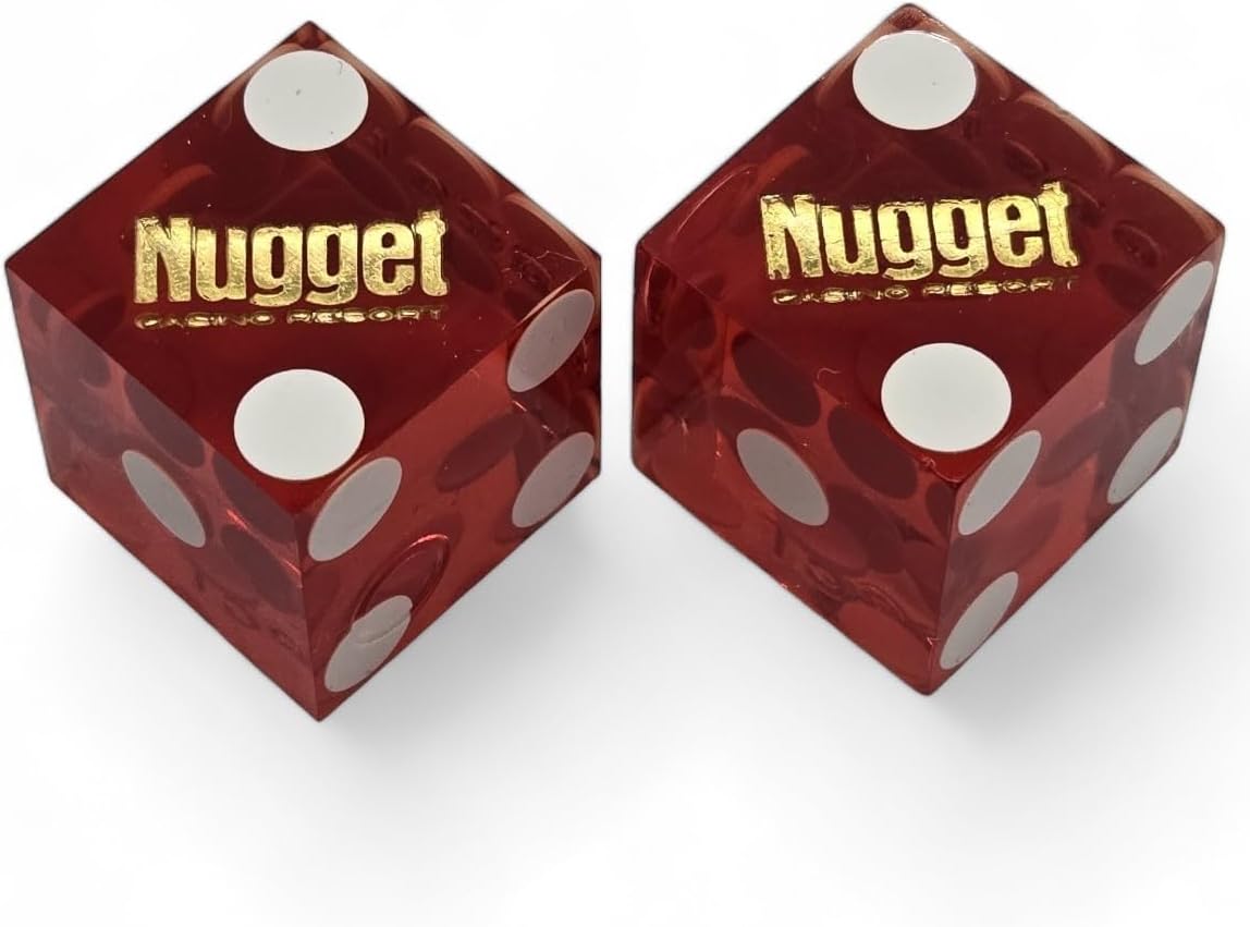 Authentic Casino Dice w/Pouch + Genuine Leather Cup Wide Opening (Red Felt Lining, Sparks Nugget Red Polished)