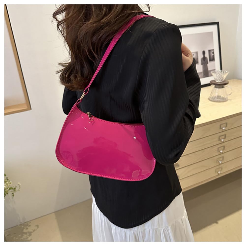 Patent Leather Clutch Purse Shiny Evening Handbags for Women Armpit Shoulder Bag MINI Hobos: Rose