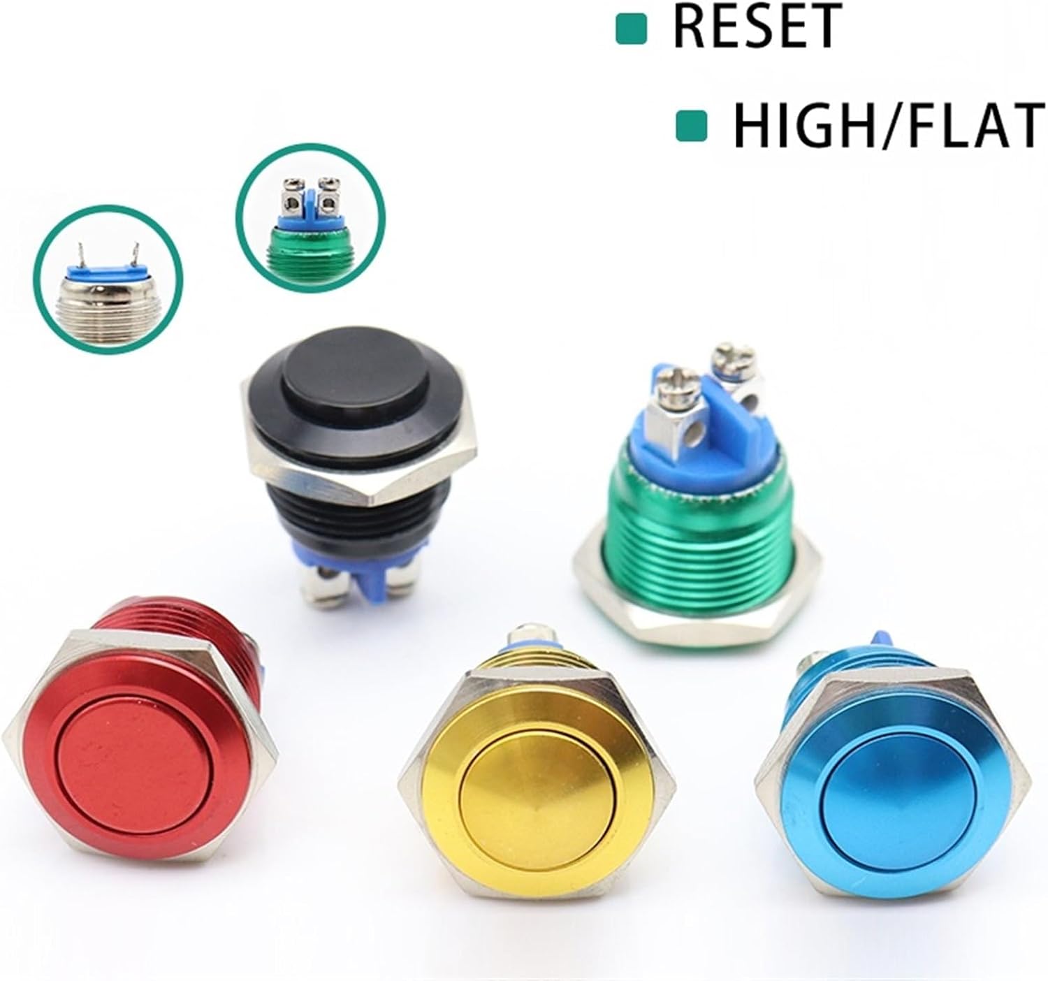 16/19/22mm high/Flat Round Metal Button Switch self-Reset Instant doorbell Control Color Waterproof IP65(16mm,Flat Head_YE LLOW)