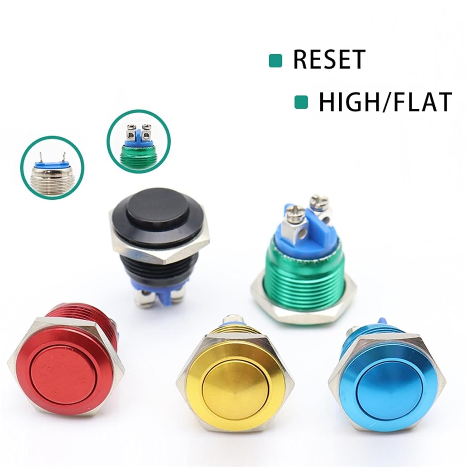 16/19/22mm high/Flat Round Metal Button Switch self-Reset Instant doorbell Control Color Waterproof IP65 (Color : 16mm, Size : HIGH Head_B Lack)