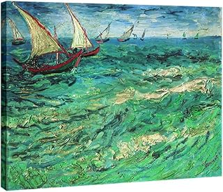 Sailing Boats Canvas Prints Wall Art Of Van Gogh Famous Oil Paintings Reproduction Sea Waves Pictures Photo For Bedroom Home Decorations Modern Stretched And Unframed Seascape 8x12 Inch