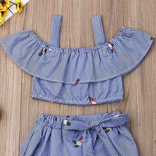 Gaono azul Conjunto de 2 peças de roupas infantis para bebês meninas com ombros de fora e calça saia