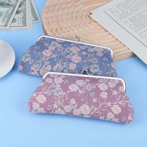 Miniatura 7 de iSuperb 2 unids Floral Monedero Vintage Bolsa Kiss-Lock Cambio Monedero Lindo Hebilla Billeteras Teléfono Celular Bolsa de Cierre de Cierre Bolsa