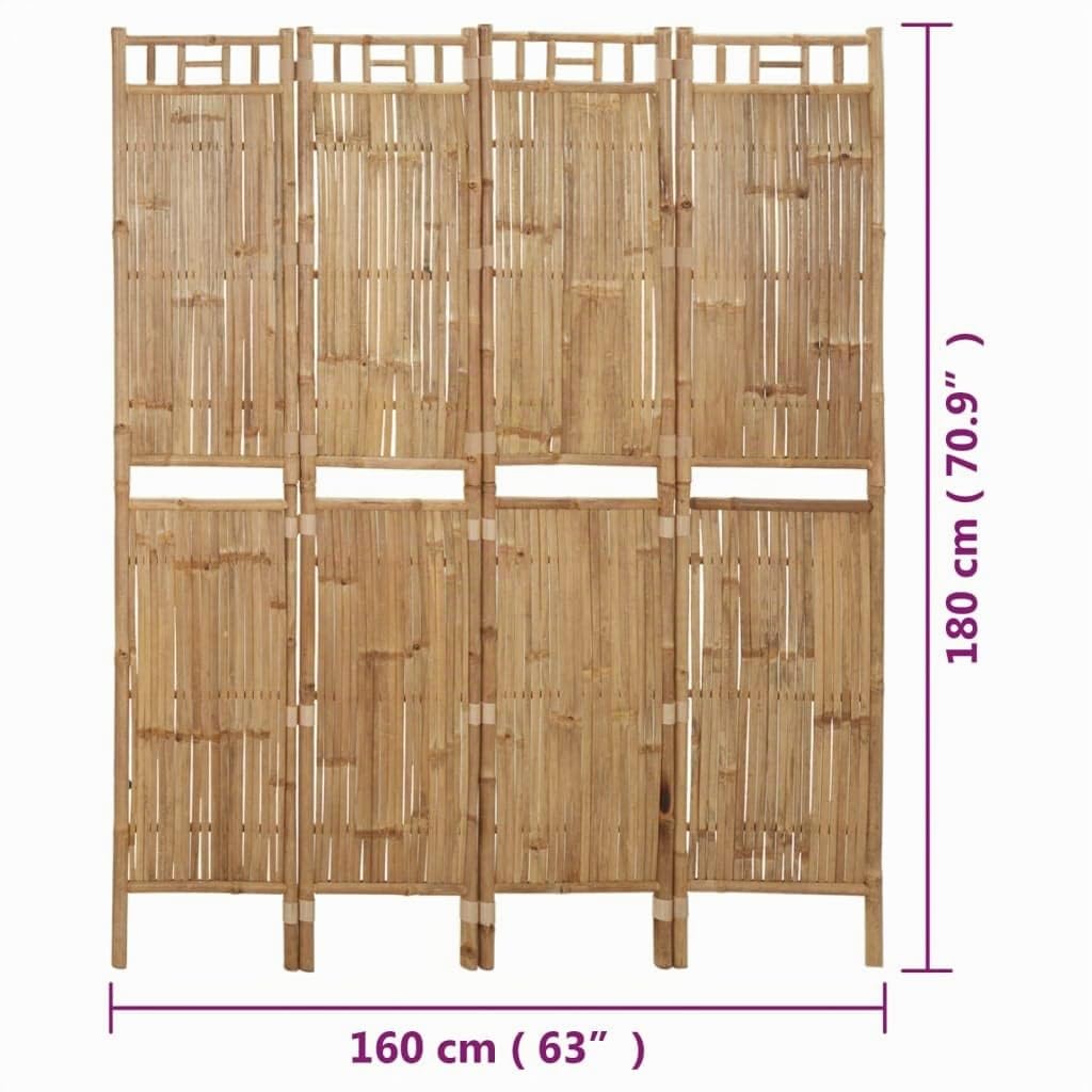Lot de 4 paravents pliables en bambou - 160 x 180 cm - Brise-vue pour l'intérieur et l'extérieur - Paravent pliable en bambou pour la décoration