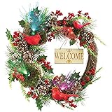Fiber Optic Cardinal Berry Welcome Wreath