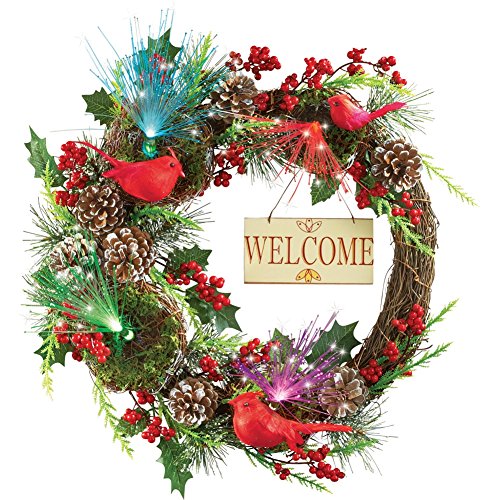 Fiber Optic Cardinal Berry Welcome Wreath