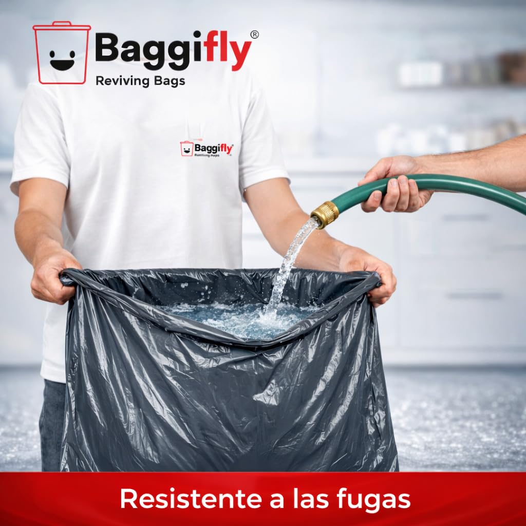 Baggifly, Bolsas de Basura 30L, 150 Bolsas Muy Resistentes, 100% Recicladas, Cierra Fácil, ECO Friendly, Uso Doméstico, Pack 5 x 30, Fabricado en España