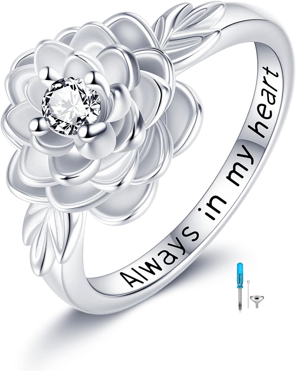 Lotus Urn Ring for Ashes 925 Sterling Silver Flower Memorial Keepsake Ring Always in My Heart Cremation Rings Jewelry Gifts for Women Men