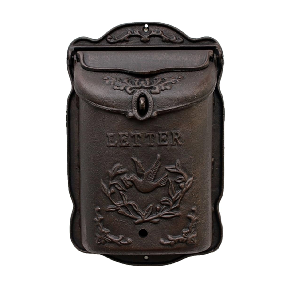 Tenthome Rust Iron Color-Bird Wall Mounted Mailbox Country House Wrought Iron Post Newspaper Letter Box Wall Decoration Bird Figure Letterbox (Rust Iron Color-Bird)