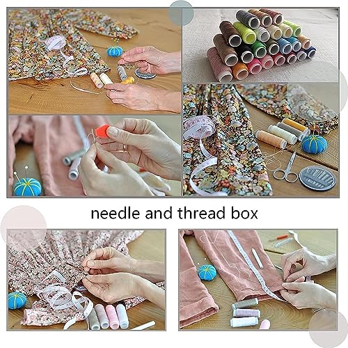 Image of Maharsh 98Pcs Sewing Kit, Portable Sewing kit Box Sewing Supplies Accessories with Thread Spools, Scissors, Thread Needles,Tape Measure for DIY