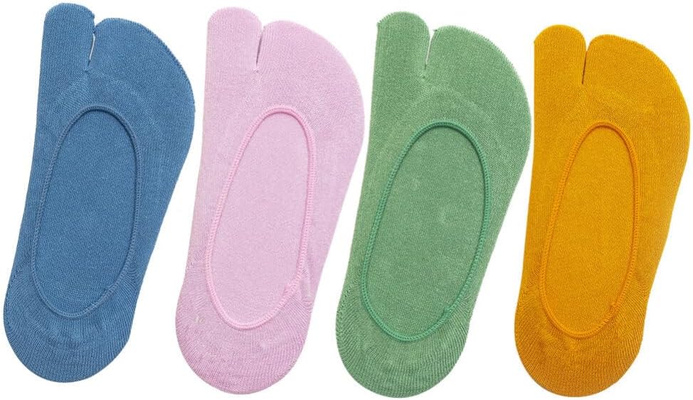 LIFKOME 4pairs Breathable Two-toed Socks for Girls of Solid Color Socks Comfortable and Candy Color Design for Daily Wear