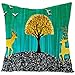 EHOMERY Poszewki na poduszki poduszka na zewnątrz do mebli patio jeleń i drzewo jedwabne poszewki na poduszki teksturowane prostokątne pojedyncze żółte zielone 40 x 40 cm