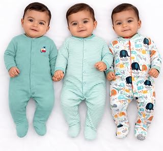 VParents Rompers for New Born Baby Girl & Boy (Pack of 3), 100% Cotton Full Sleeve Romper/Bodysuit/Jumpsuit/Onesies/Sleeps... Price In India