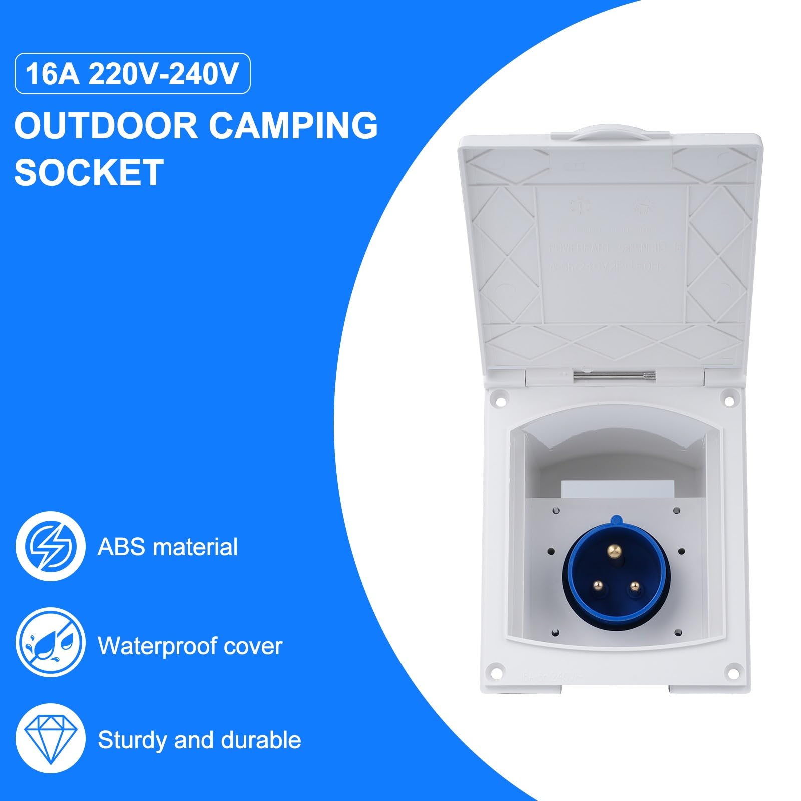 Jadeshay Presa Esterna CEE 230V 16A 3 Pins IP44 Impermeabile Spina con Coperchio per Camper