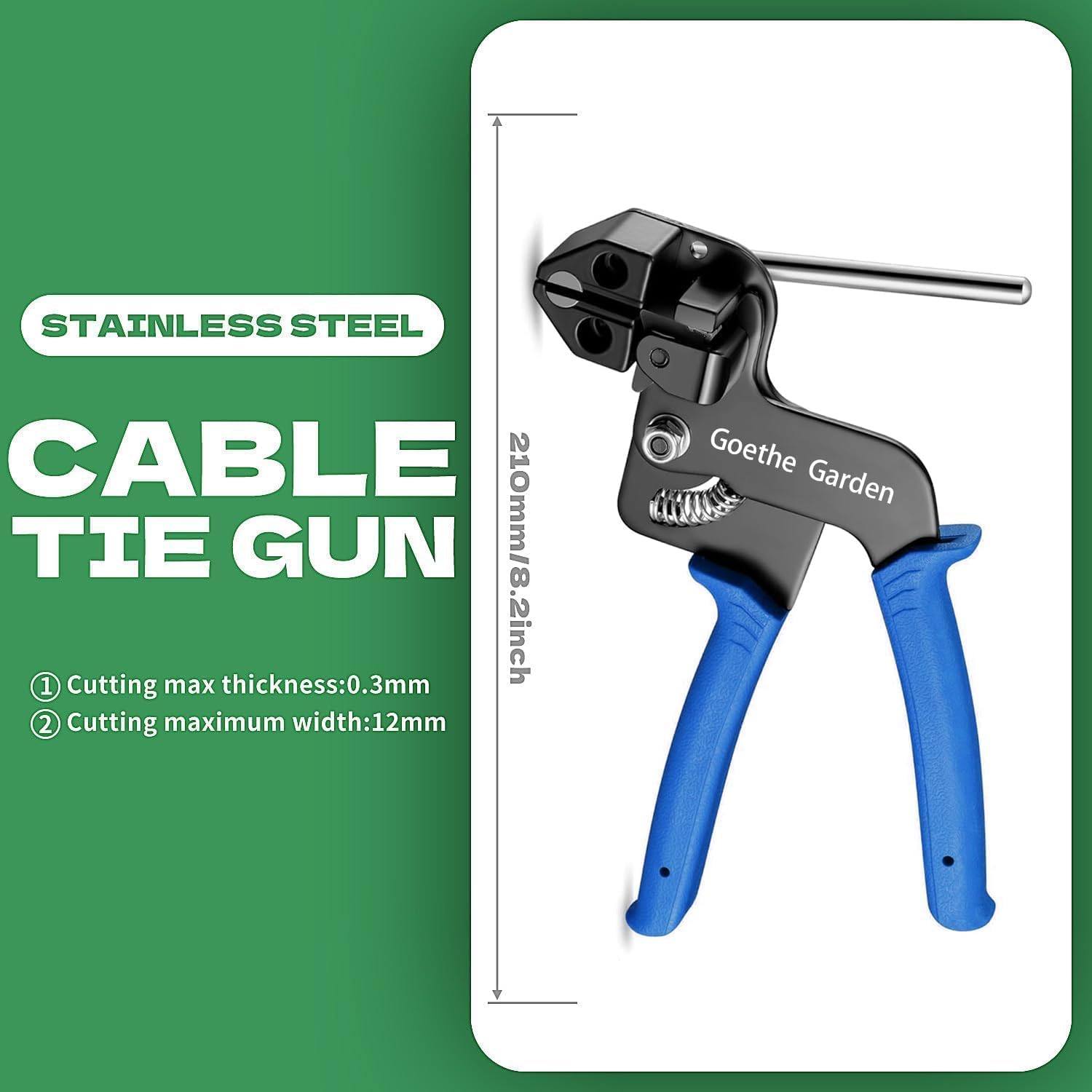 Goethe Garden Stainless Steel Cable Tie Gun Set, with 150PCS Metal Zip Ties (Includ 6, 7.8, 9.8, 11.8 Inch), Adjustable Fastening Cutting Tie Tool Sets for Fencing, Exhaust Pipes, Automotive