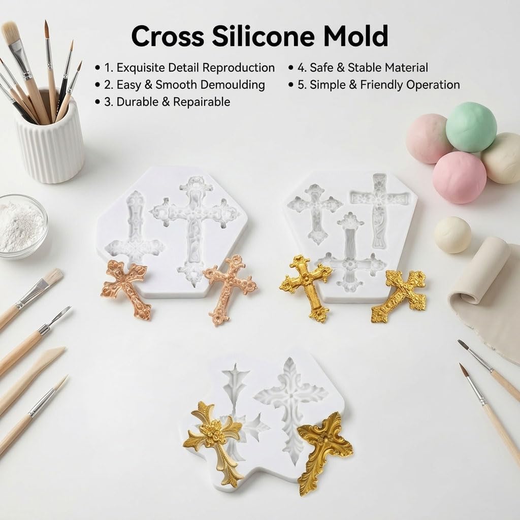 Cross Polymer Clay Mold Baptism Cross Silicone Molds Set of 3