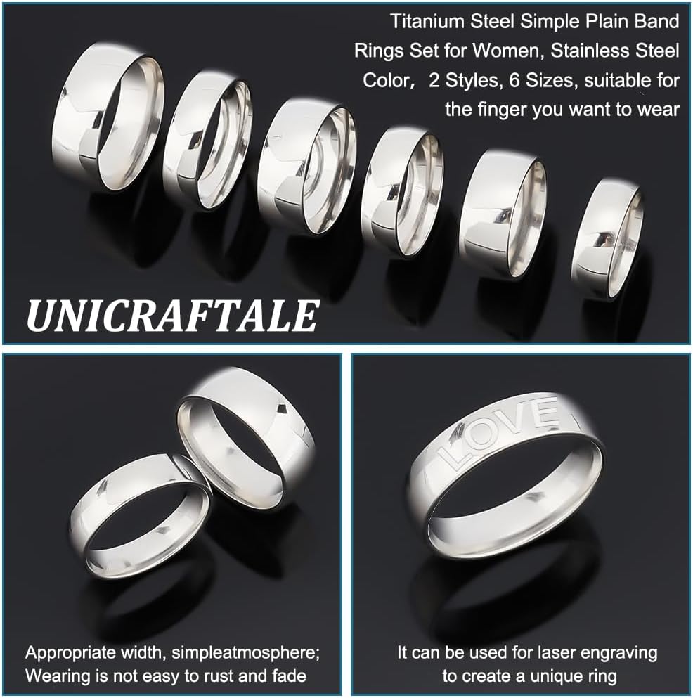 UNICRAFTALE 24pcs Titanium Steel Plain Simple Band Ring 7 Sizes Laser Inscription Blank Finger Rings Hypoallergenic Ring Core for Wood Turning Classical Rings for Jewerly Making image 5