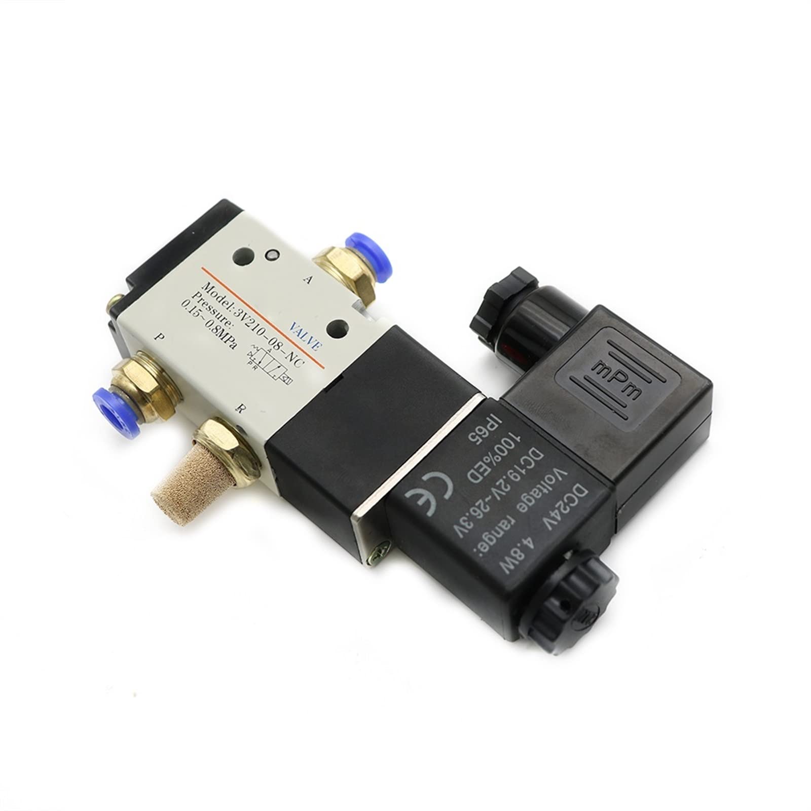 Pneumatyczny zawór elektromagnetyczny 3V210-08 DC12 V DC24V AC110 V AC220V 3-drożny 2 pozycje gazowy magnetyczny zawór kierunkowy powietrza 1 sztuka (3V210-08 W 4 mm, DC 12 V)