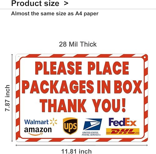 Miniatura 8 de ALKB Cartel de entrega de paquete de aluminio libre de óxido de 8 x 12 pulgadas para uso al aire libre  Please Place Paquetes en caja Thank You for