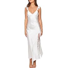 KOUNAI Womens Satin Summer Lace Slit Formal Midi Dress for Wedding Guest | Silk,Elegant,Ruffle Sleeve,Cocktail,Bridesmaid, Beach, Vacation,Party,Adjustable Straps,Graduation,Baby Showe,Engagement
