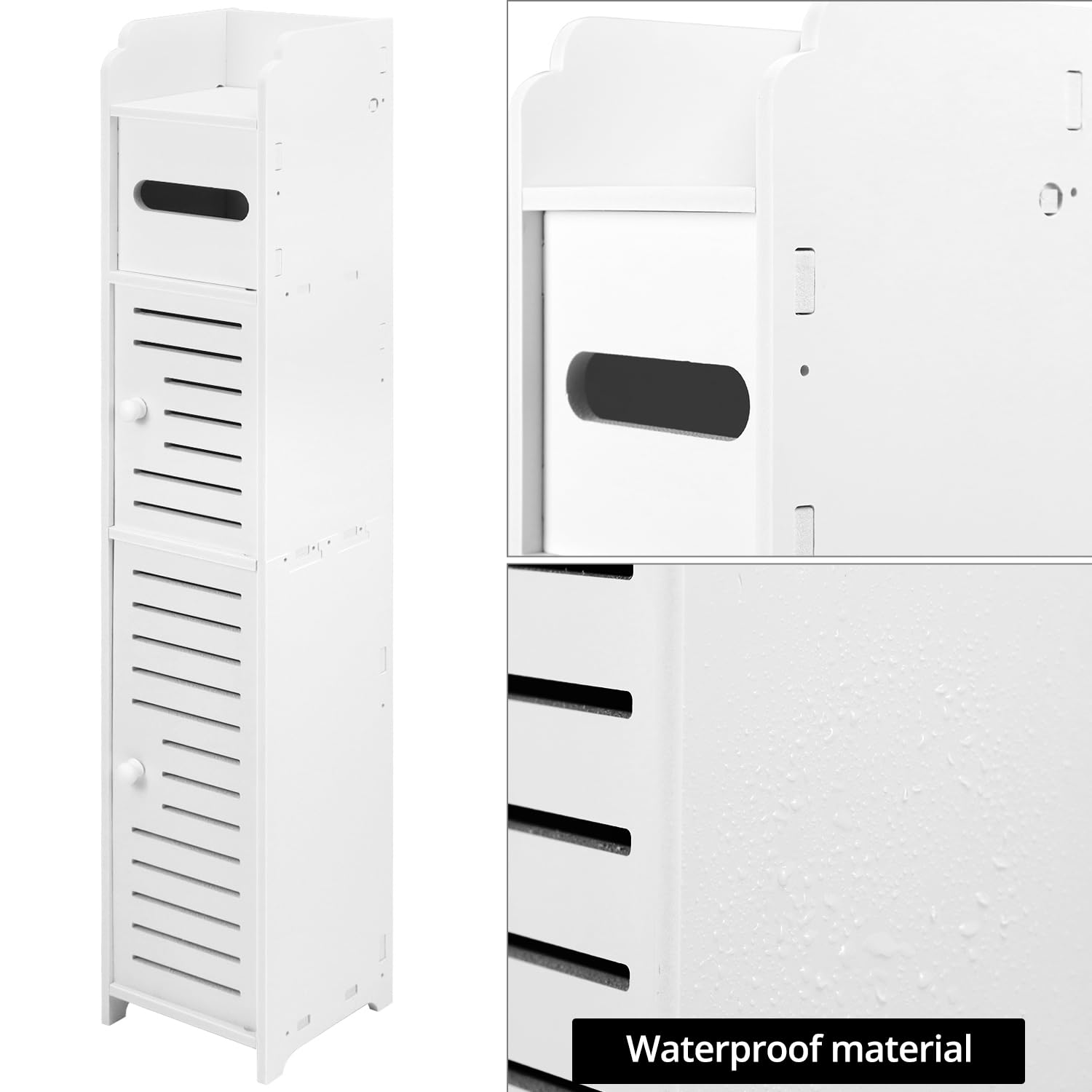 QWORK® Muebles Auxiliares de Baño, Armario de Baño, Mueble Baño Estrecho Portarrollos de Papel Higiénico Impermeables 14 x 15 x 80 cm