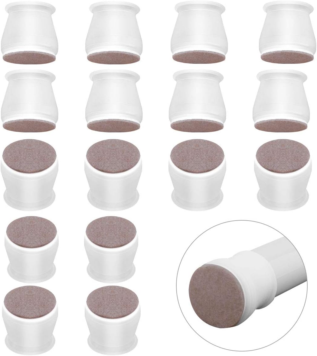 Excelloon 40Pcs Furniture Silicon Protection Cover with Felt Pad - Chair Leg Caps Silicone Floor Protectors - Bottom Chair Pads for Round Furniture Table Feet (Upgrade)