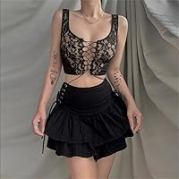 Vista 46 de Ruolai Minifalda plisada negra gótica con falda de tenis de cintura alta con cadena Negro