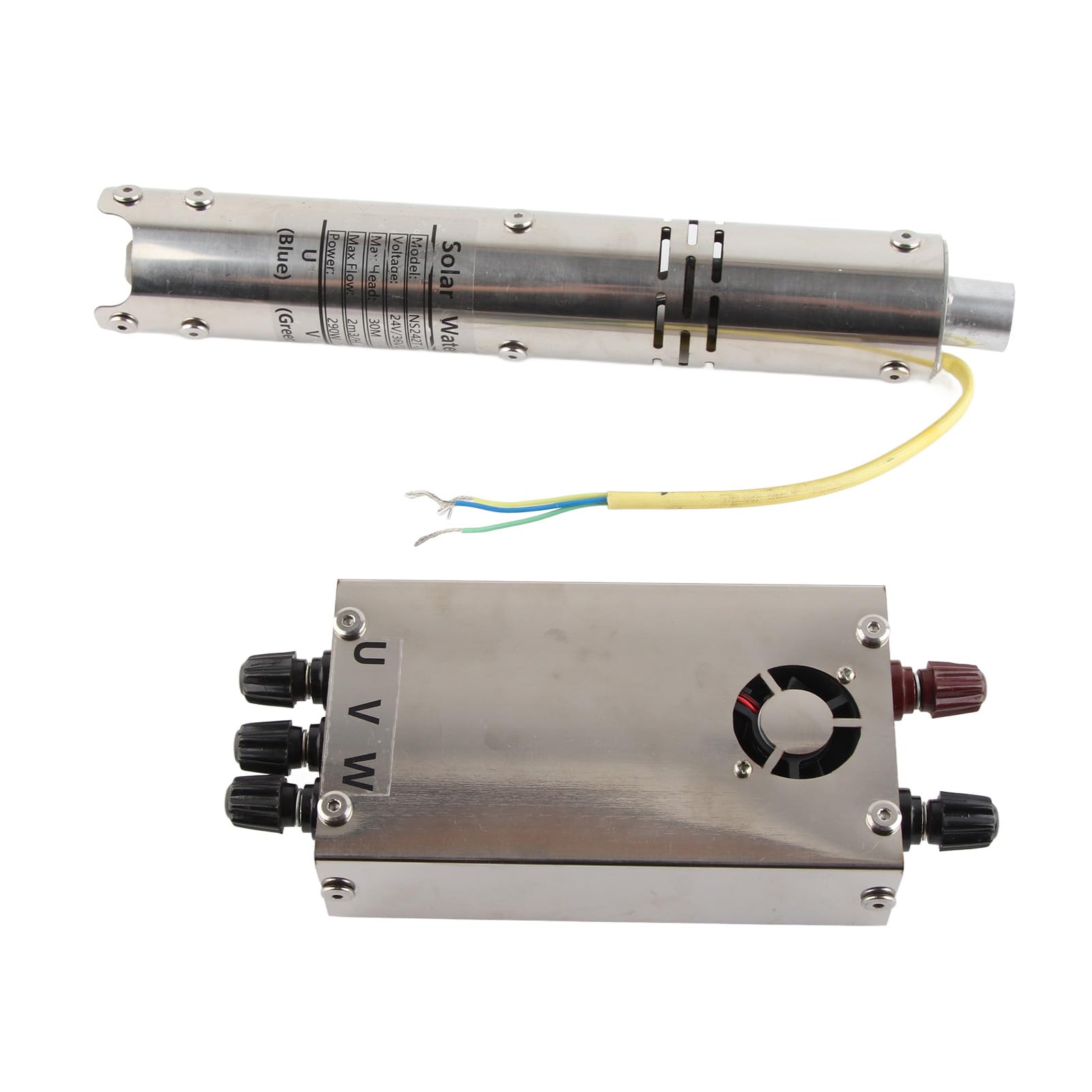 Aramox Bomba de Tornillo Bomba de Agua Solar de Acero Inoxidable Sumergible sin Escobillas de 24 V 18 V a 45 con Controlador MPPT 2 M3 por H para Riego de Pozos Transferencia de Agua de Granja