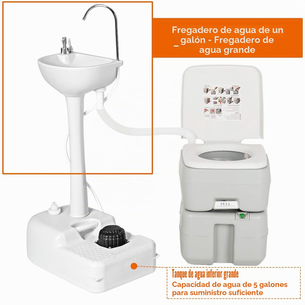 GIANTEX Lavabo Portátil, Fregadero para Exterior, Estación de Lavado para Camping, Depósito de 17 L, con Ruedas, Toallero y Dispensador de Jabón, 51 x 33 x 102 cm