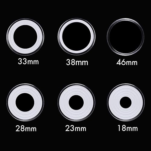 Miniatura 6 de 50 cápsulas de plástico transparente, caja de colección de monedas de 5 tamaños con junta ajustable para colección de monedas American Silver Eagle