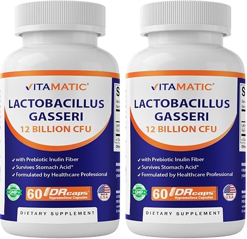 Vista 10 de Vitamatic Lactobacillus Gasseri - 12 mil millones por cápsula DR - 60 unidades - Soporte digestivo - Fabricado con fibra prebiótica de inulina