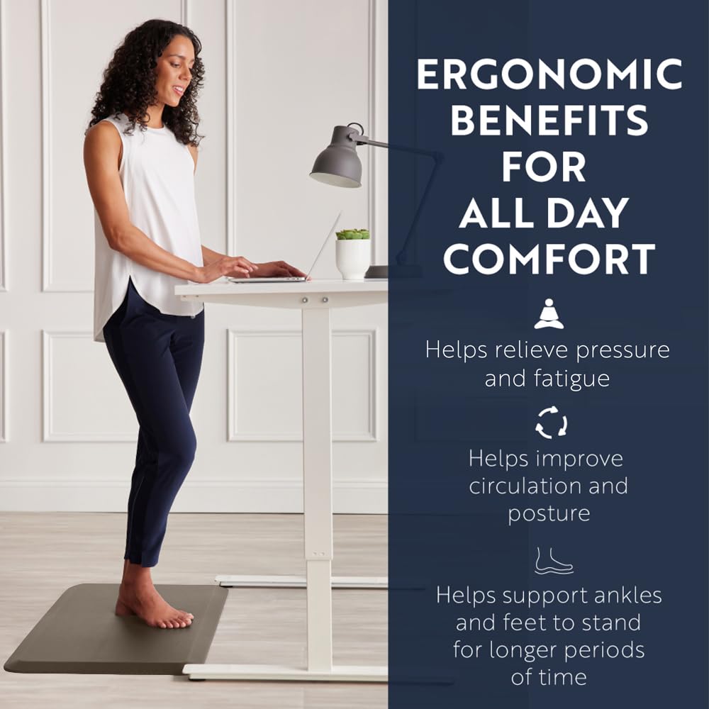 KANGAROO Tapete grueso ergonómico antifatiga acolchado para piso de cocina, tapete de escritorio de oficina de pie, parte superior impermeable, resistente a los arañazos, alfombras de espuma