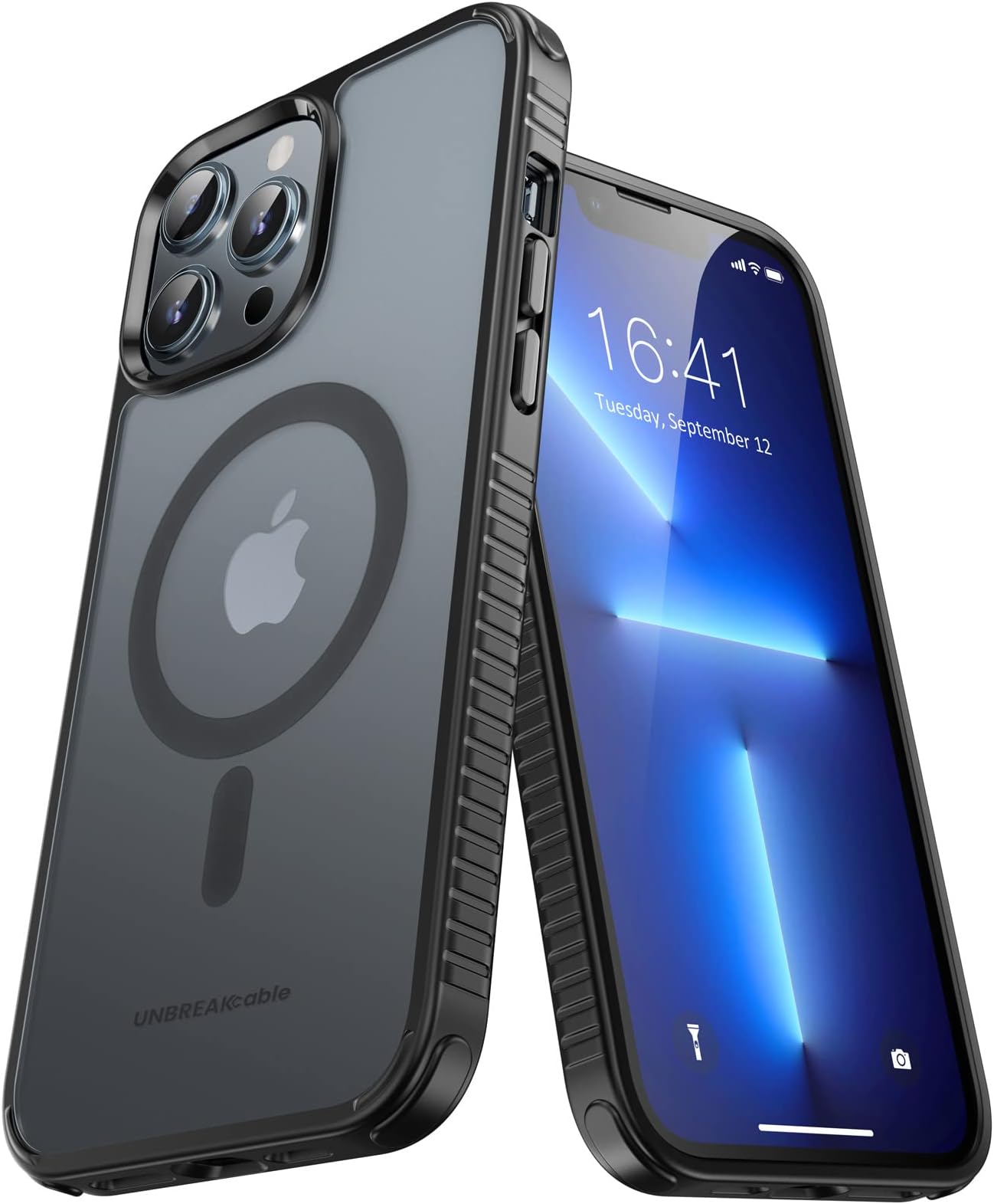 UNBREAKcable Magnetic Case for iPhone 13 Pro Max, iPhone 13 Pro Max Case with MagSafe[Military Grade Shockproof] Translucent Matte Back& Soft Silicone Airbag Bumper for Apple 6.7”– Black