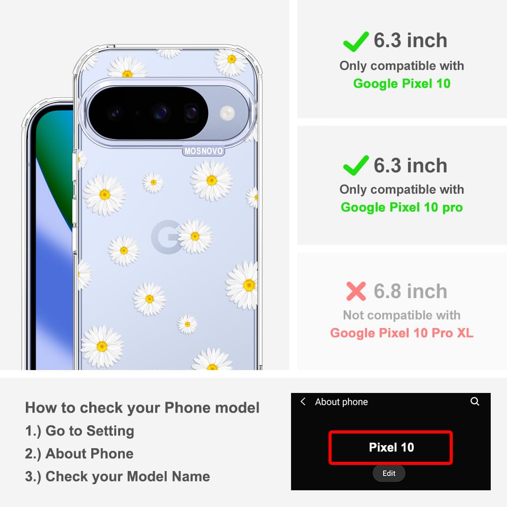 MOSNOVO Case for Google Pixel 10 & Pixel 10 Pro, [Buffertech 6.6ft Military-Grade Drop Protection] [Anti Peel Off Tech] Clear TPU Bumper Phone Case Cover Design - Cute Cherry — view 193