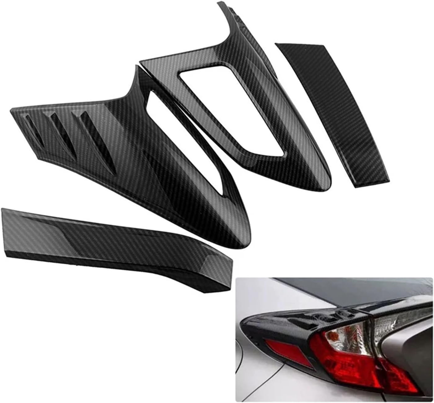 4Pcs Carbon Fiber Style Rear Back Lamp Tail Light Cover Trim Compatible with Toyota CHR C-HR 2016-2018