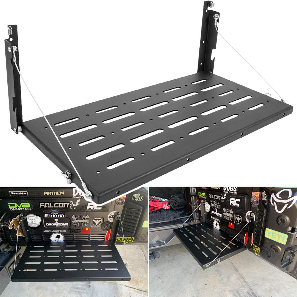 Yoursme Tailgate Table Rear Door Table Storage Cargo Shelf Fits for 2007-2018 Wrangler JK JKU 2/4 Door (Black)