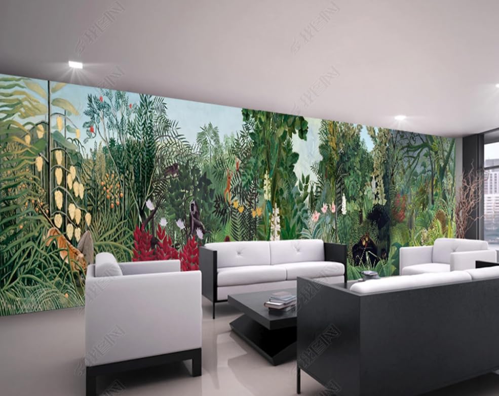Papier peint forêt tropicale dessin main pour décoration murale restaurant
